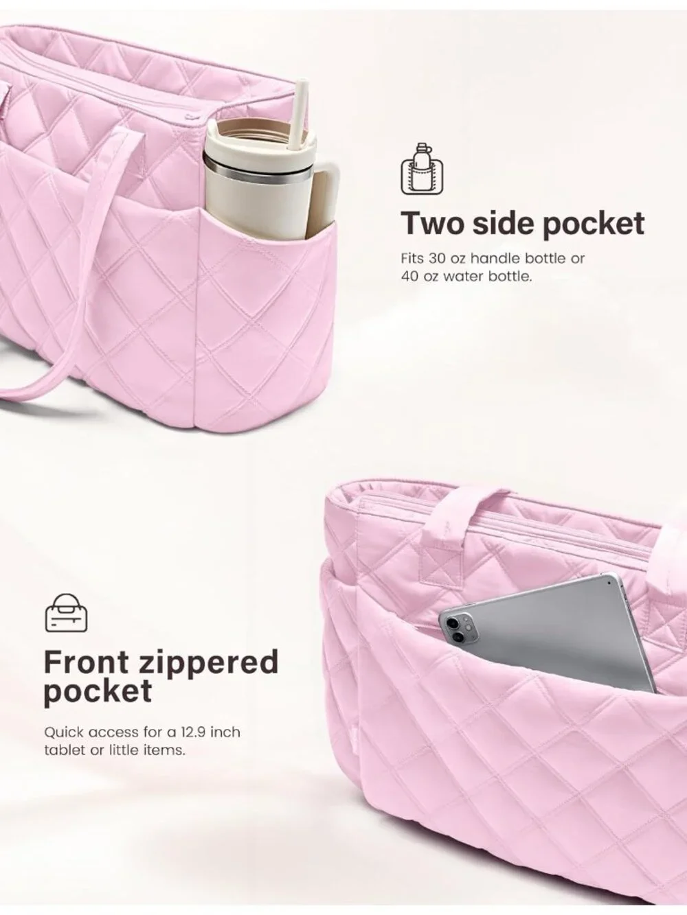 👜Women's Cherry Blossom Puffer Tote Bags Lightweight Quilted Work For Travel